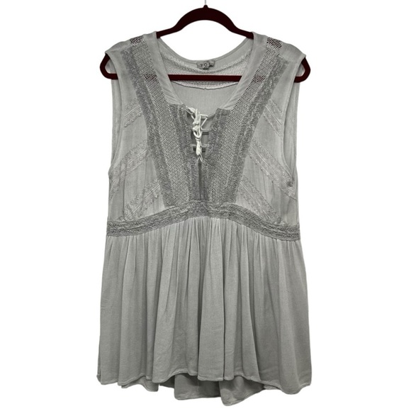 POL Silver Gray Boho Chic Sleeveless Sheer Lace Up Casual Tunic Top Women  Large - Picture 9 of 12